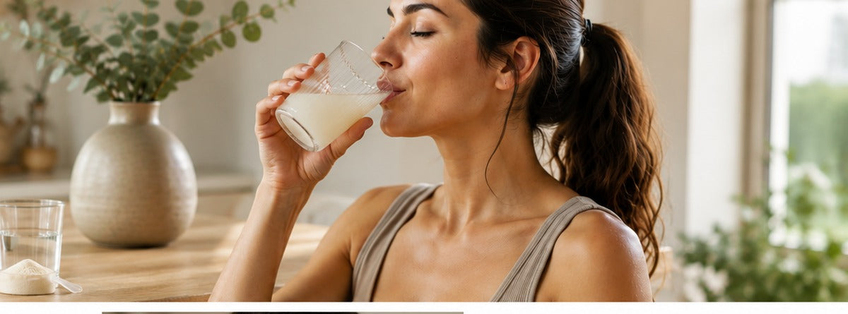 Pieni di collagene - una donna che beve collagene tutti i giorni